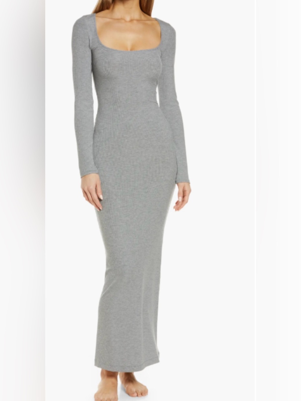SKIMS Soft Lounge Long Sleeve Dress in Heather Gray